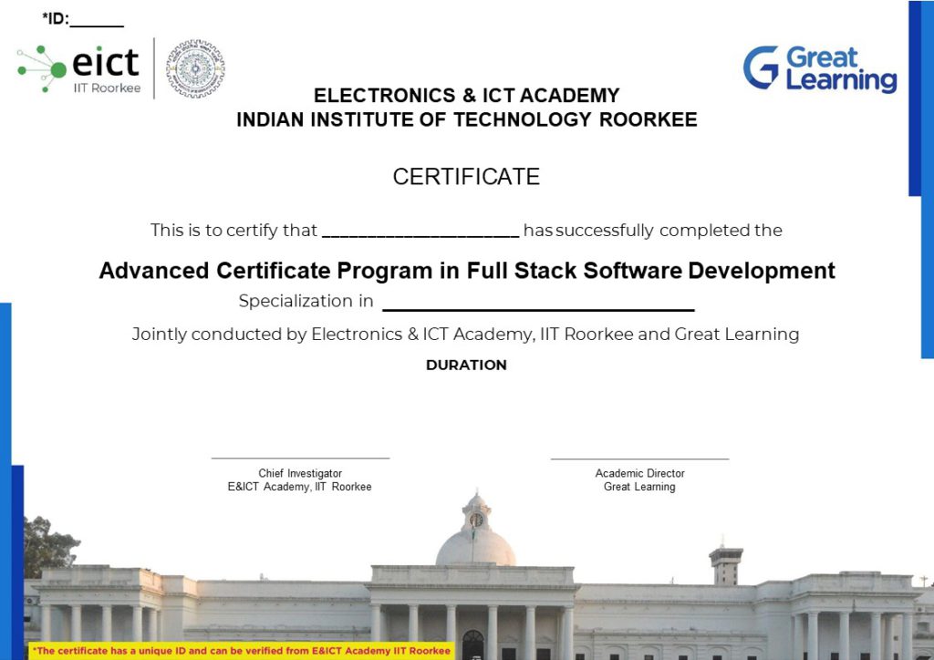 Advanced Certificate in Full Stack software Development E ICT Academy